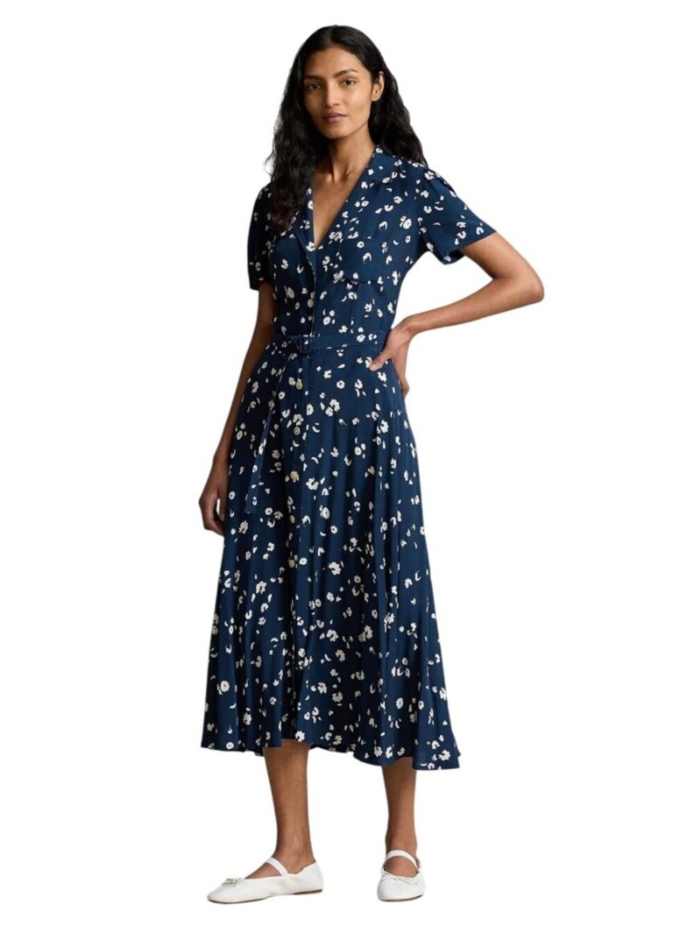 Polo Ralph Lauren Hampton Short Sleeve Day Dress in Blue Floral 10 Womens